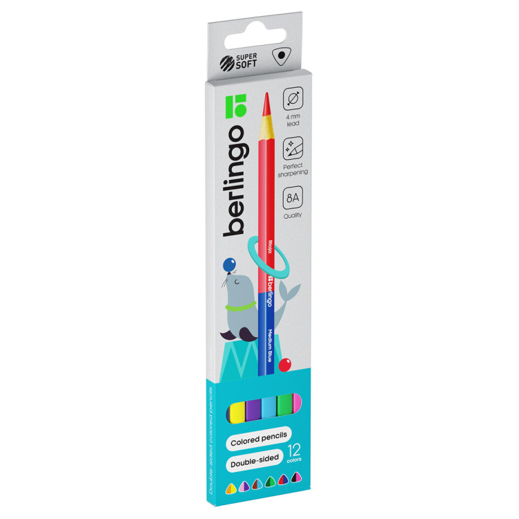Карандаши цветные двусторонние Berlingo "SuperSoft. Duo", 12цв., 06шт., трехгр., заточ., европодвес, 299039 Карандаши цветные двусторонние Berlingo "SuperSoft. Duo", 12цв., 06шт., трехгр., заточ., европодвес, 299039