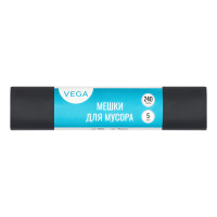 Мешки для мусора 240л VEGA ПВД, 90*130см, 25мкм, 5шт., черные, в рулоне, 344031