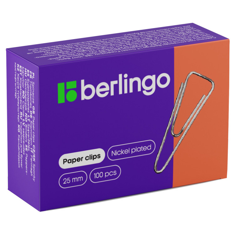 Скрепки 25мм, Berlingo, 100шт., никелированные треугольные, с отогнутым носиком, карт. упаковка, 115995 Скрепки 25мм, Berlingo, 100шт., никелированные треугольные, с отогнутым носиком, карт. упаковка, 115995