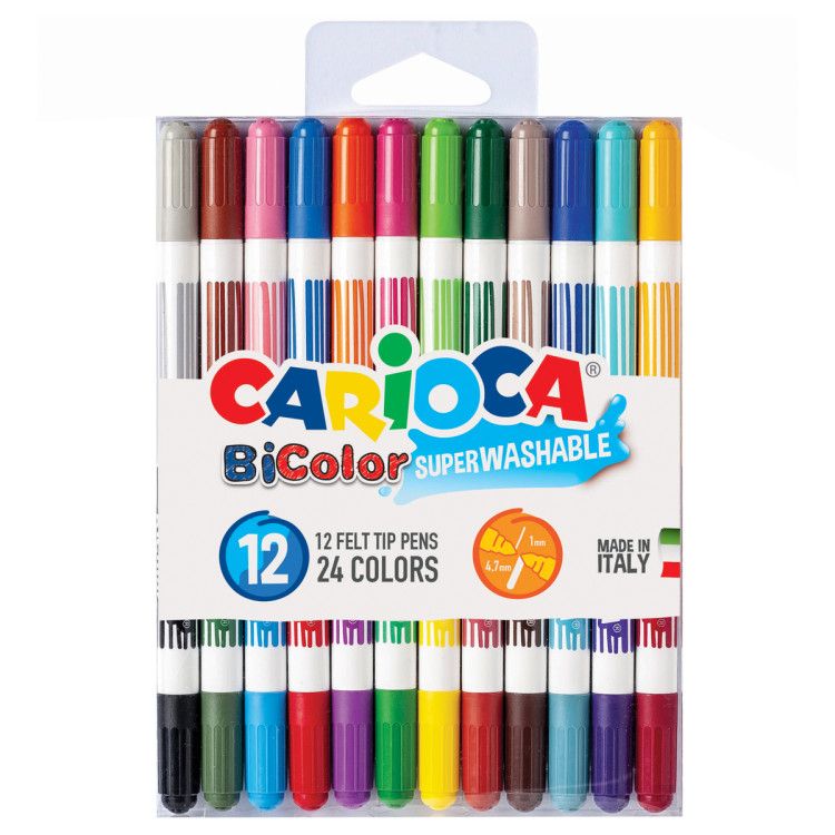 Фломастеры Carioca "Bi-Color" 24цв. 12шт., двухцветные, смываемые, блистер, 262570
