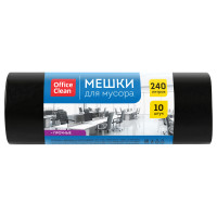 Мешки для мусора 240л OfficeClean ПВД, 93*130см, 45мкм, 10шт., прочные, черные, в рулоне, 355035