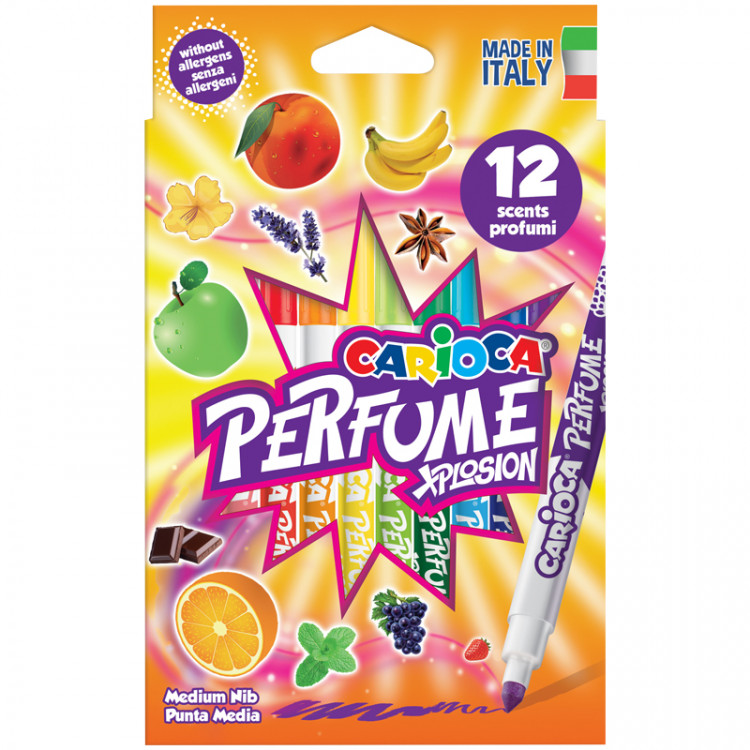 Фломастеры Carioca "Perfume Xplosion", 12цв., ароматизированные, смываемые, картон, европодвес, 209673 Фломастеры Carioca "Perfume Xplosion", 12цв., ароматизированные, смываемые, картон, европодвес, 209673