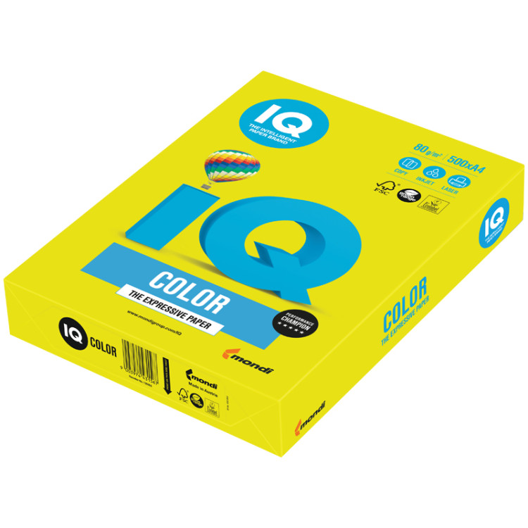 Бумага IQ "Color neon" А4, 80г/м2, 500л. (желтый неон), 083745 Бумага IQ "Color neon" А4, 80г/м2, 500л. (желтый неон), 083745