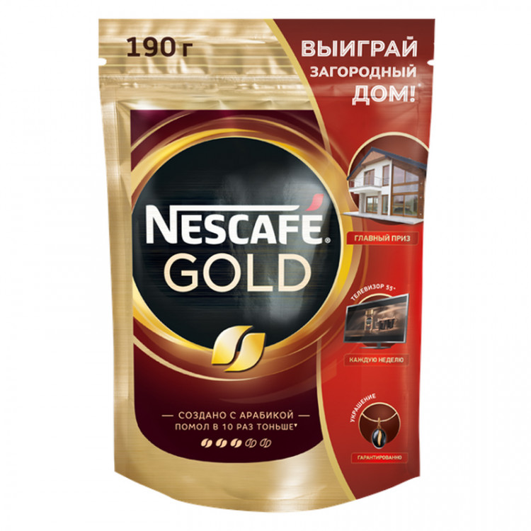 Кофе растворимый Nescafe "Gold", сублимированный, с молотым, тонкий помол, мягкая упаковка, 190г, 284760