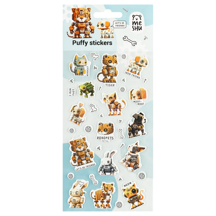 Наклейки объемные MESHU "Robopets", 10*23см, пакет европодвес, 365067 Наклейки объемные MESHU "Robopets", 10*23см, пакет европодвес, 365067