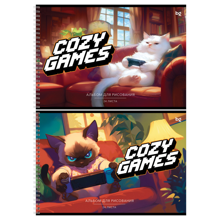 Альбом для рисования 24л., А4, на гребне BG "Cozy games", 12 штук, 383862 Альбом для рисования 24л., А4, на гребне BG "Cozy games", 12 штук, 383862