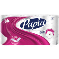 Бумага туалетная Papia, 3-слойная, 8шт., тиснение, белая, 260068 Бумага туалетная Papia, 3-слойная, 8шт., тиснение, белая, 260068