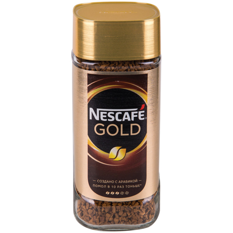 Кофе растворимый Nescafe "Gold", сублимированный, с молотым, тонкий помол, стеклянная банка, 95г, 266019