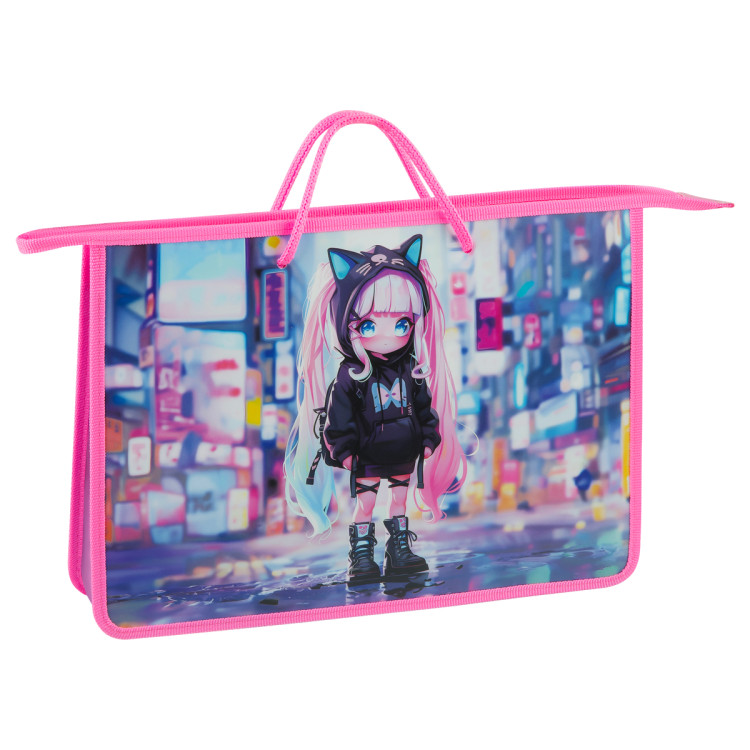 Папка с ручками А4 ArtSpace "Stylish girl", пластик, на молнии, 75мм, 380306