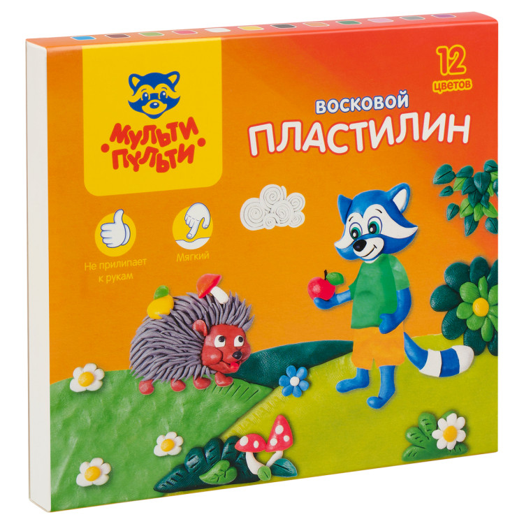 Пластилин Мульти-Пульти "Енот в лесу", 12 цветов, 180г, восковой, со стеком, картон, 243008 Пластилин Мульти-Пульти "Енот в лесу", 12 цветов, 180г, восковой, со стеком, картон, 243008