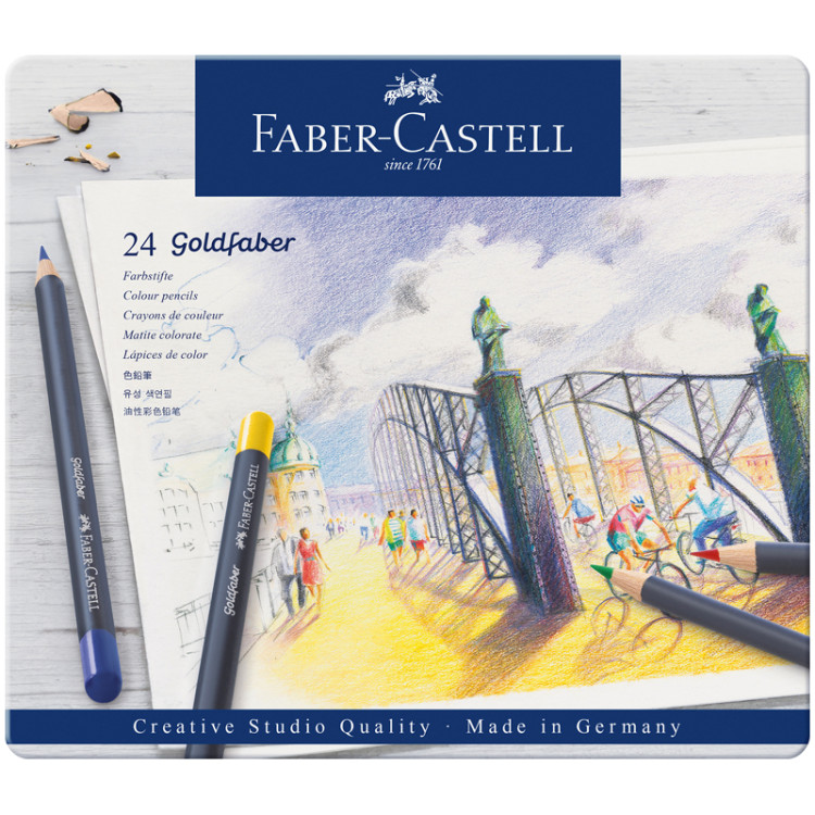 Карандаши цветные Faber-Castell "Goldfaber", 24цв., круглые, заточен., метал. коробка, 285914 Карандаши цветные Faber-Castell "Goldfaber", 24цв., круглые, заточен., метал. коробка, 285914