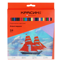 Карандаши цветные Красин "Алые Паруса", 24цв., трехгран., заточен., картон, европодвес, 356630 Карандаши цветные Красин "Алые Паруса", 24цв., трехгран., заточен., картон, европодвес, 356630