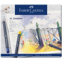 Карандаши цветные Faber-Castell "Goldfaber", 48цв., круглые, заточен., метал. коробка, 285916