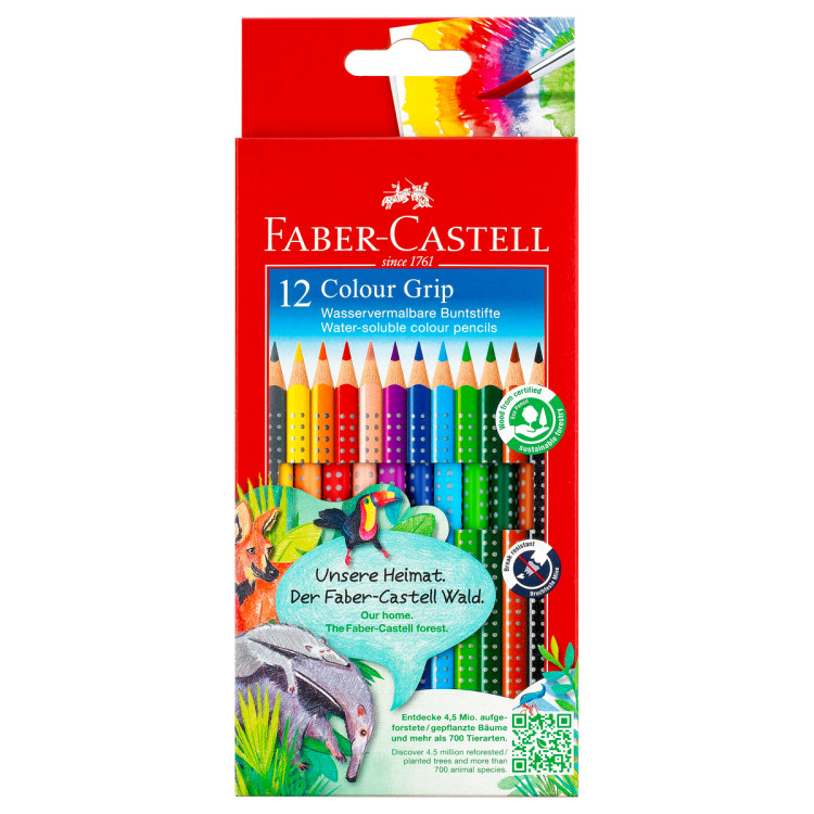 Карандаши цветные Faber-Castell "Grip", 12цв., трехгран., заточен., картон, европодвес, 286229