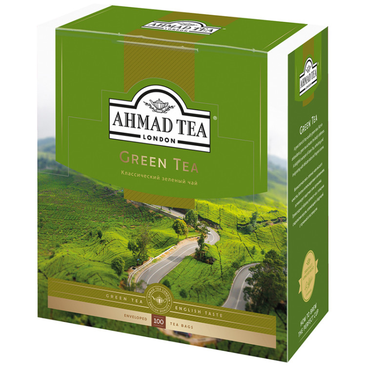Чай Ahmad Tea "Green Tea", зеленый, 100 фольг. пакетиков по 2г, 283474 Чай Ahmad Tea "Green Tea", зеленый, 100 фольг. пакетиков по 2г, 283474