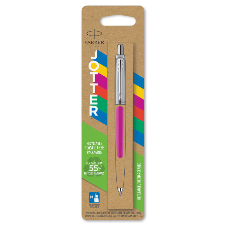Ручка шариковая Parker "Jotter Magenta CT" синяя, 1,0мм, кнопочн., пластик. корпус, блистер, 295245