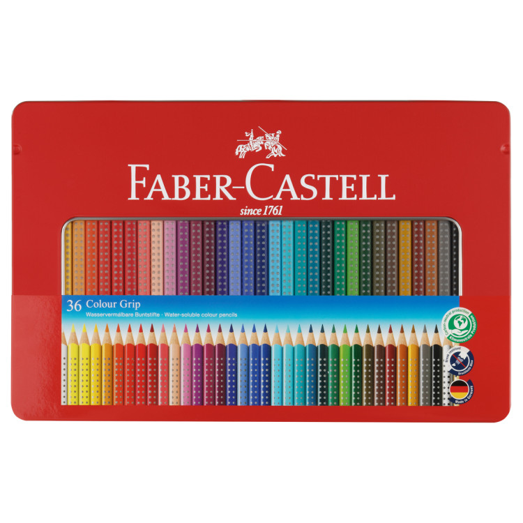 Карандаши цветные Faber-Castell "Grip", 36цв., трехгран., заточен., метал. упак., 286606