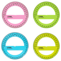 Транспортир 10см, 360° СТАММ, пластиковый, прозрачный, неоновые цвета, ассорти, 20 штук, 004141 Транспортир 10см, 360° СТАММ, пластиковый, прозрачный, неоновые цвета, ассорти, 20 штук, 004141