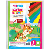 Картон цветной А4 двустор., ArtSpace, 8л., 8цв., мелованный, в пакете, 264192 Картон цветной А4 двустор., ArtSpace, 8л., 8цв., мелованный, в пакете, 264192