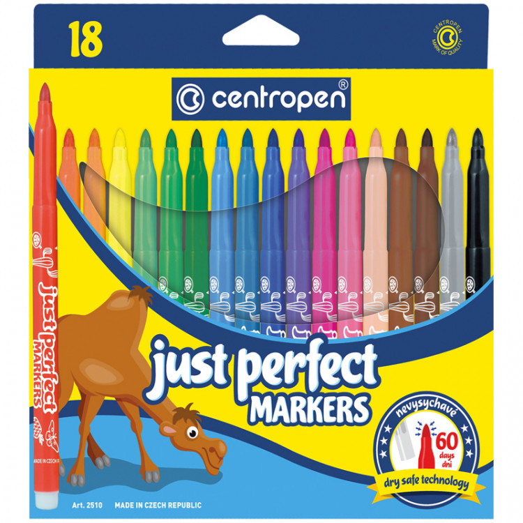 Фломастеры Centropen "Just Perfect", 18цв., трехгранные, смываемые, устойч. к высыханию, картон, европодвес, 115234 Фломастеры Centropen "Just Perfect", 18цв., трехгранные, смываемые, устойч. к высыханию, картон, европодвес, 115234