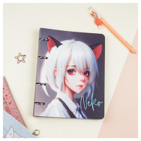 Тетрадь на кольцах А5, 100л., MESHU "Neko", картон, матовая ламинация, тиснение фольгой, 352214 Тетрадь на кольцах А5, 100л., MESHU "Neko", картон, матовая ламинация, тиснение фольгой, 352214