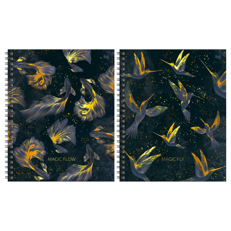 Тетрадь 120л., А5, клетка на гребне BG "Magic flow", глянцевая ламинация, тиснение фольгой, твердая обложка, 4 штук, 384049 Тетрадь 120л., А5, клетка на гребне BG "Magic flow", глянцевая ламинация, тиснение фольгой, твердая обложка, 4 штук, 384049