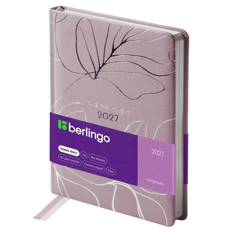 Ежедневник датированный 2027г., А5, 184л., кожзам, Berlingo "Holography", розовый, 391416 Ежедневник датированный 2027г., А5, 184л., кожзам, Berlingo "Holography", розовый, 391416