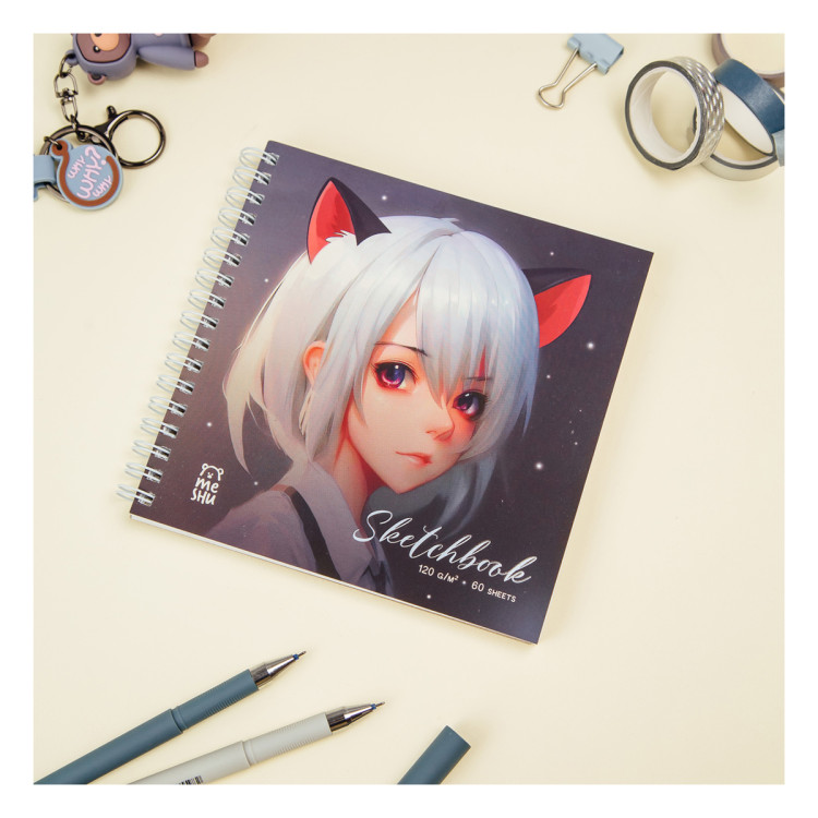 Скетчбук 60л., 150*150 MESHU "Neko", на гребне, выб. лак, soft-touch, 120г/м2, 357279 Скетчбук 60л., 150*150 MESHU "Neko", на гребне, выб. лак, soft-touch, 120г/м2, 357279