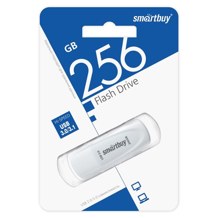 Память Smart Buy "Crown" 256GB, USB 3.0 Flash Drive, белый, 376306 Память Smart Buy "Crown" 256GB, USB 3.0 Flash Drive, белый, 376306