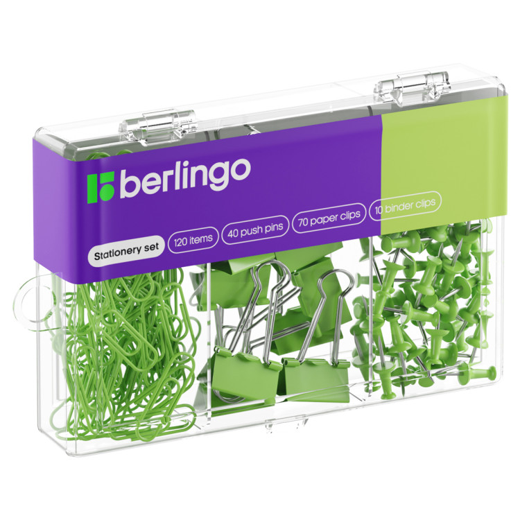 Набор мелкоофисных принадлежностей Berlingo, 120 предметов, зеленый, пластиковая упаковка, 353630