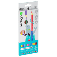 Карандаши цветные двусторонние Berlingo "SuperSoft. Duo", 24цв., 12шт., трехгр., заточ., европодвес, 299040