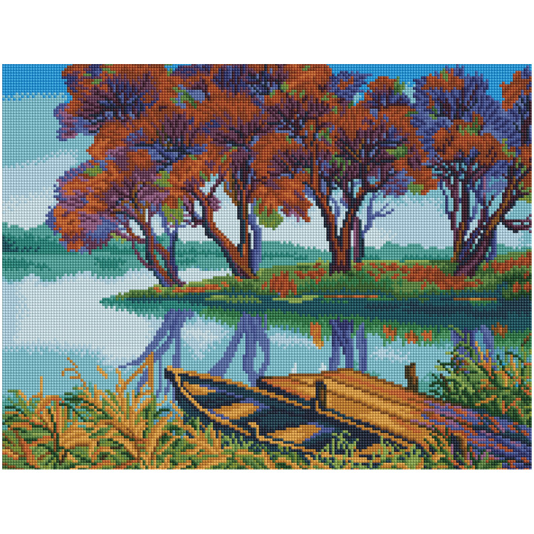 Алмазная мозаика ТРИ СОВЫ "Осенний пейзаж", 40*50см, холст на деревянном подрамнике, картонная коробка с пластиковой ручкой, 357148