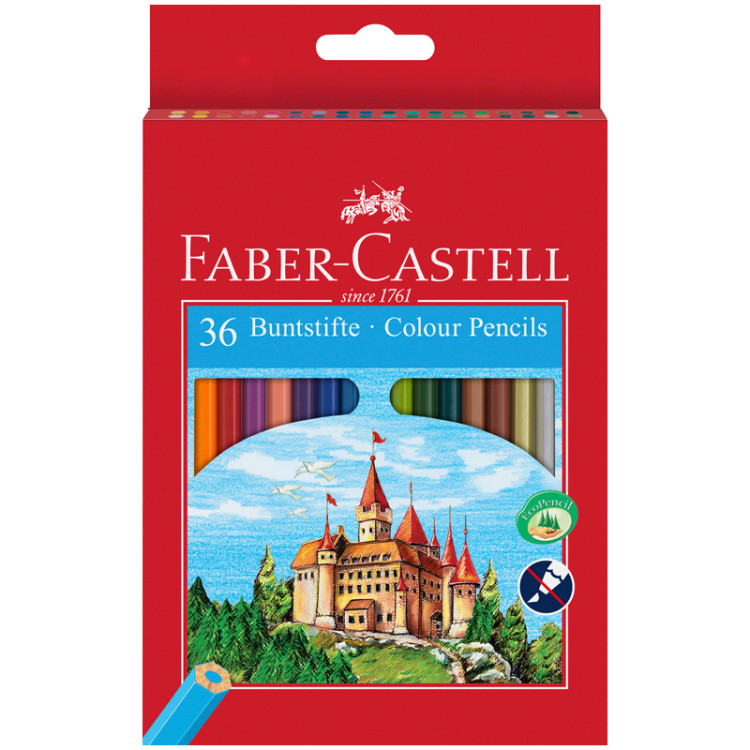 Карандаши цветные Faber-Castell "Замок", 36цв., шестигр., заточ.+точилка, картон, европодвес, 286243 Карандаши цветные Faber-Castell "Замок", 36цв., шестигр., заточ.+точилка, картон, европодвес, 286243