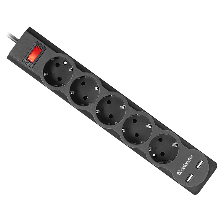 Сетевой фильтр Defender DFS 753 5 розеток 3,0м, 2xUSB, 2.1A, черный, 367837 Сетевой фильтр Defender DFS 753 5 розеток 3,0м, 2xUSB, 2.1A, черный, 367837