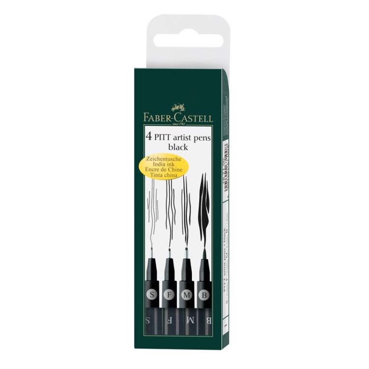 Набор капиллярных ручек Faber-Castell "Pitt Artist Pen" черные, 4шт., 0,3/0,5/0,7мм/Brush, 290080