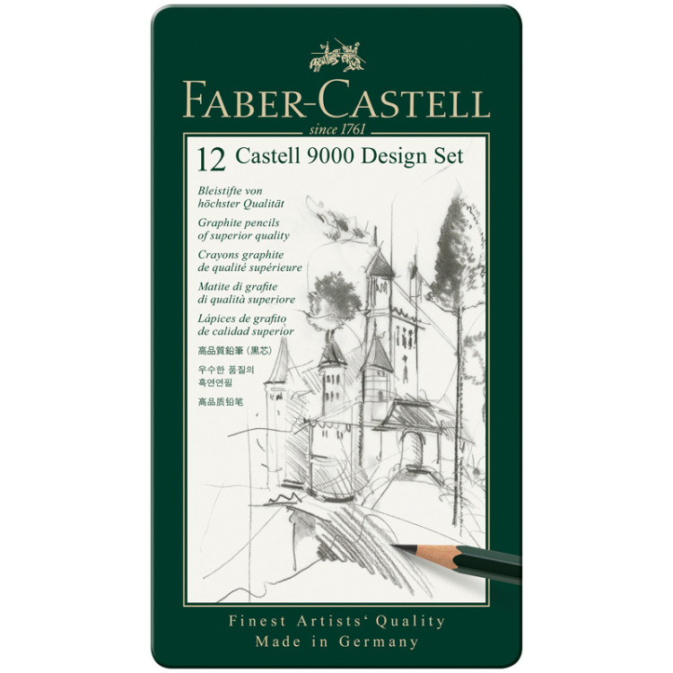 Набор карандашей ч/г Faber-Castell "Castell 9000 Design Set", 12шт., 5H-5B, заточен., метал. кор., 285936 Набор карандашей ч/г Faber-Castell "Castell 9000 Design Set", 12шт., 5H-5B, заточен., метал. кор., 285936
