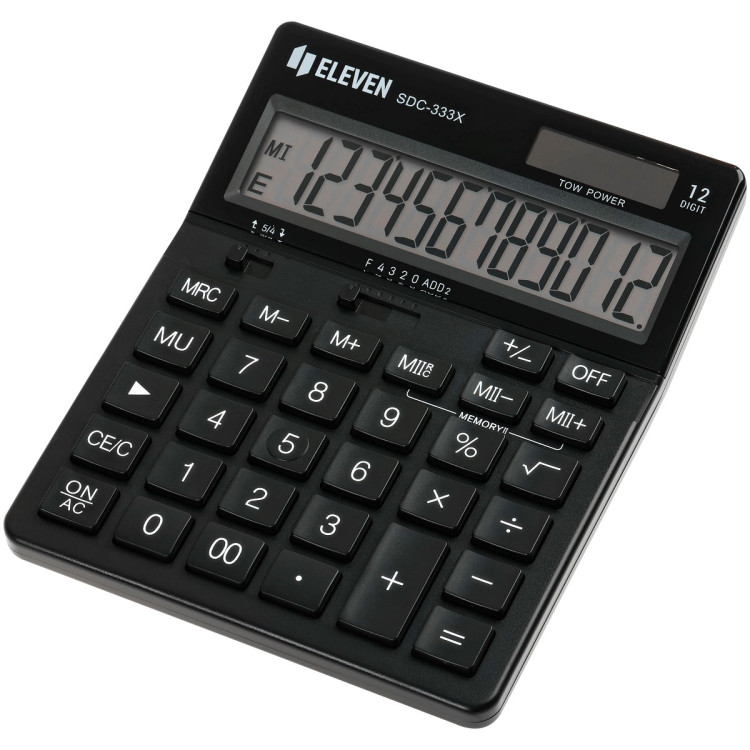 Калькулятор настольный Eleven SDC-333X-BK, 12 разрядов, двойное питание, 125*155*31мм, черный, 365637