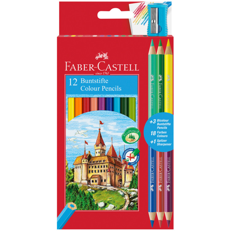Карандаши цветные Faber-Castell "Замок", 12цв., шестигр., заточ.+6цв.+точилка, картон, европодвес, 286620 Карандаши цветные Faber-Castell "Замок", 12цв., шестигр., заточ.+6цв.+точилка, картон, европодвес, 286620