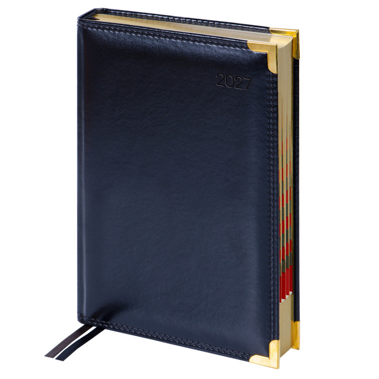Ежедневник датированный 2027г., А5, 184л., Delucci, Гладкая кожа, золотой срез, чёрный, 391422 Ежедневник датированный 2027г., А5, 184л., Delucci, Гладкая кожа, золотой срез, чёрный, 391422