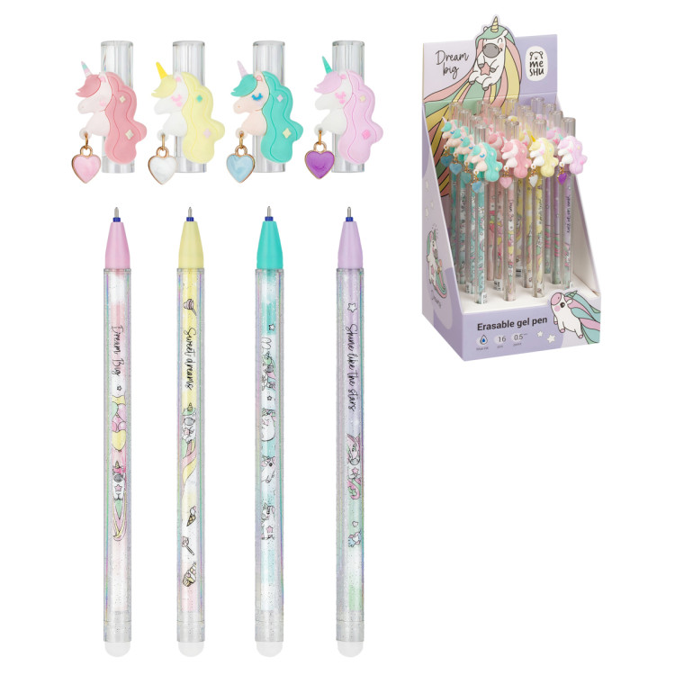Ручка гелевая стираемая MESHU "Lovely unicorn" синяя, 0,5мм, корпус ассорти, с топпером, 16 штук, 362461 Ручка гелевая стираемая MESHU "Lovely unicorn" синяя, 0,5мм, корпус ассорти, с топпером, 16 штук, 362461