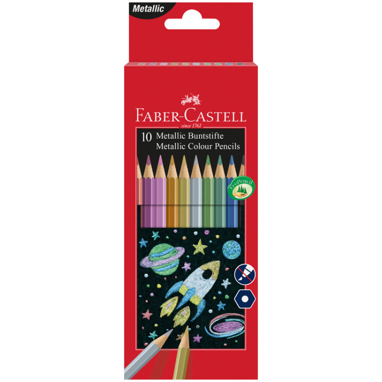 Карандаши цветные Faber-Castell, 10цв., металлик, заточен., картон. упаковка, 286632 Карандаши цветные Faber-Castell, 10цв., металлик, заточен., картон. упаковка, 286632