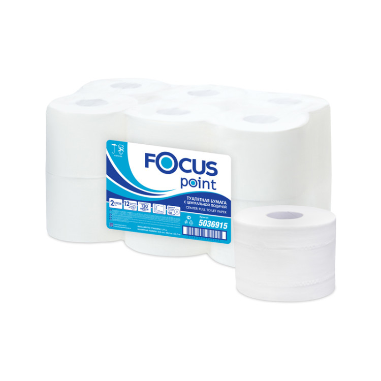 Бумага туалетная Focus Point, 2 слойн, 120м/рул., ЦВ, тиснение, белая, 12 штук, 299954 Бумага туалетная Focus Point, 2 слойн, 120м/рул., ЦВ, тиснение, белая, 12 штук, 299954