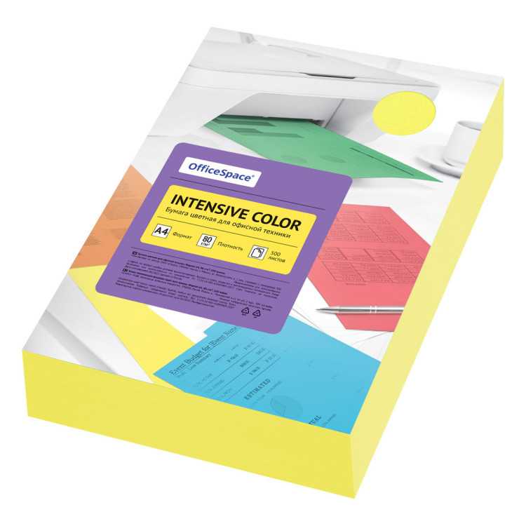 Бумага цветная OfficeSpace "Intensive Color", А4, 80г/м?, 500л., (желтый), 361617 Бумага цветная OfficeSpace "Intensive Color", А4, 80г/м?, 500л., (желтый), 361617