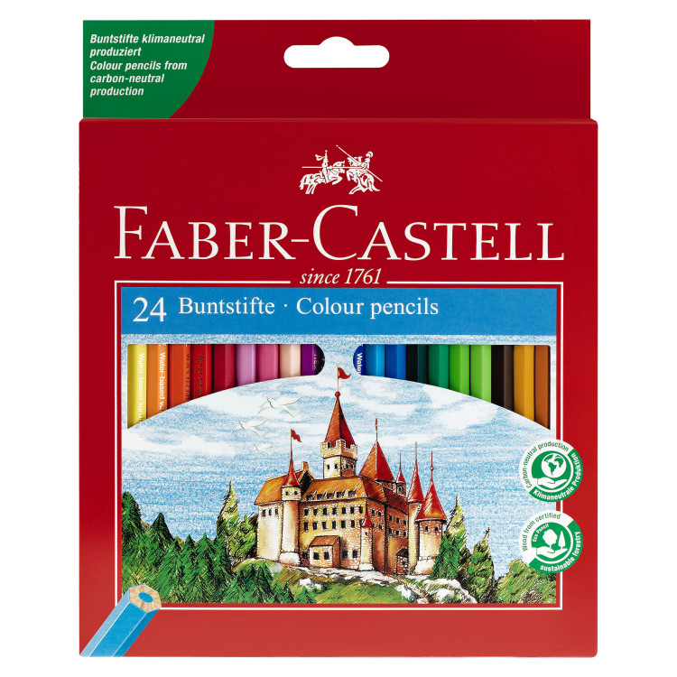 Карандаши цветные Faber-Castell "Замок", 24цв., шестигр., заточ., картон, европодвес, 286242