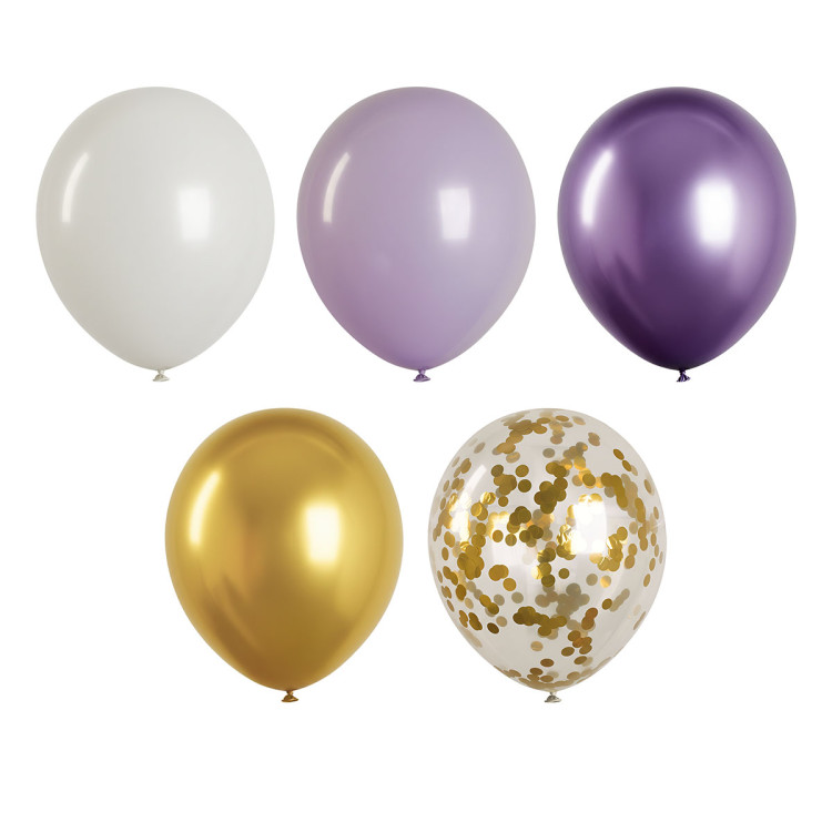 Воздушные шары, 40шт., М12/30см, MESHU, "Purple", 5 цветов ассорти, 383901