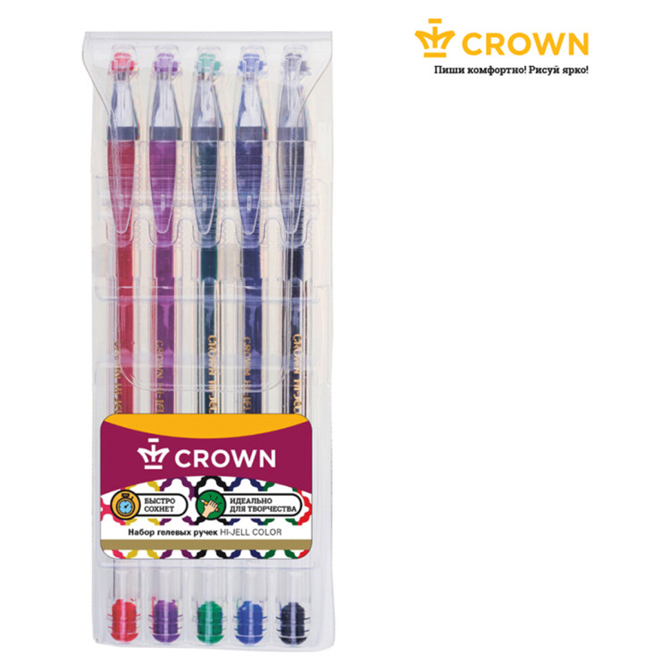 Набор гелевых ручек Crown "Hi-Jell Color" 5шт., 5цв., ПВХ уп., европодвес, 003349 Набор гелевых ручек Crown "Hi-Jell Color" 5шт., 5цв., ПВХ уп., европодвес, 003349