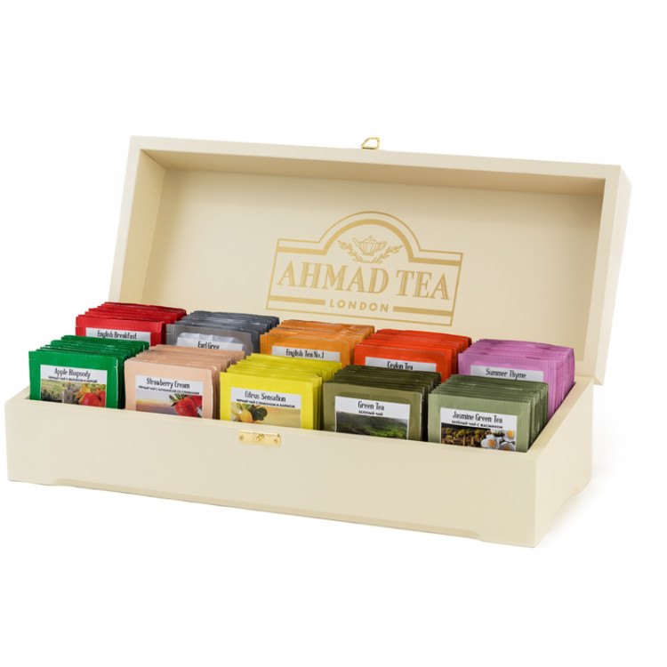 Подарочный набор чая Ahmad Tea "Коллекция", 10 видов, 100 фольг. пакетиков, деревянная шкатулка, 260761 Подарочный набор чая Ahmad Tea "Коллекция", 10 видов, 100 фольг. пакетиков, деревянная шкатулка, 260761