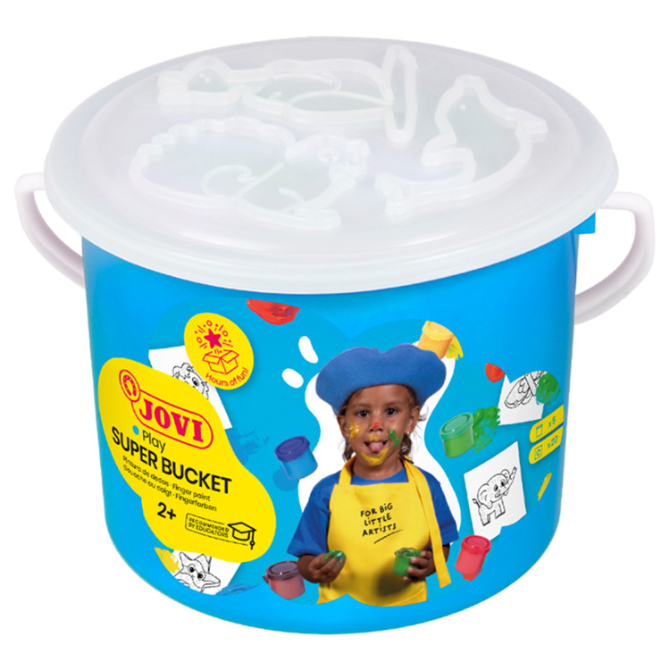 Краски пальчиковые JOVI "Super Bucket", 05 цветов по 35мл. + 20 трафаретов-раскрасок, пластиковое ведро, 352373 Краски пальчиковые JOVI "Super Bucket", 05 цветов по 35мл. + 20 трафаретов-раскрасок, пластиковое ведро, 352373