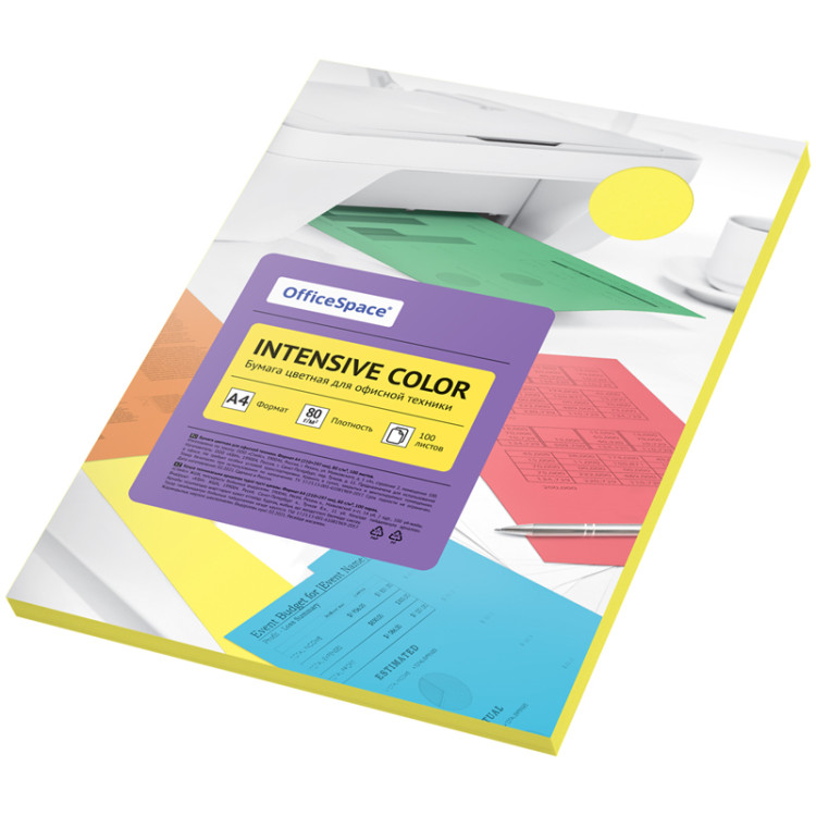 Бумага цветная OfficeSpace "Intensive Color", А4, 80г/м2, 100л., (желтый), 315724 Бумага цветная OfficeSpace "Intensive Color", А4, 80г/м2, 100л., (желтый), 315724
