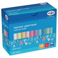 Мелки школьные Гамма, цветные, 50шт., мягкие, круглые, картонная коробка, 385994 Мелки школьные Гамма, цветные, 50шт., мягкие, круглые, картонная коробка, 385994